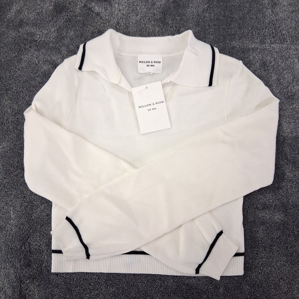 Brand NEW White Collared Sweater with Black Trim